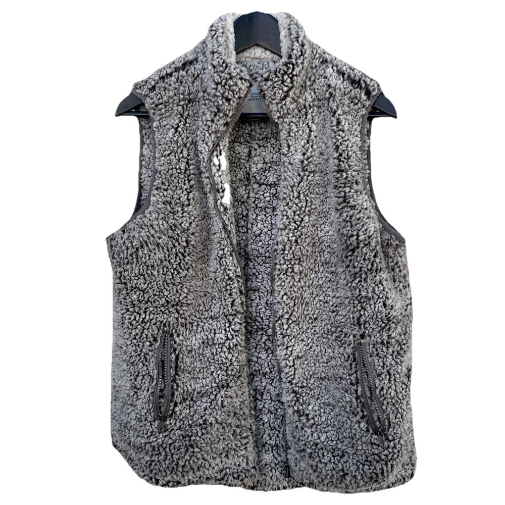 Thread & Supply Vest Womens Large Gray Fluffy Fleece Full Zip‎ Pockets Outdoor